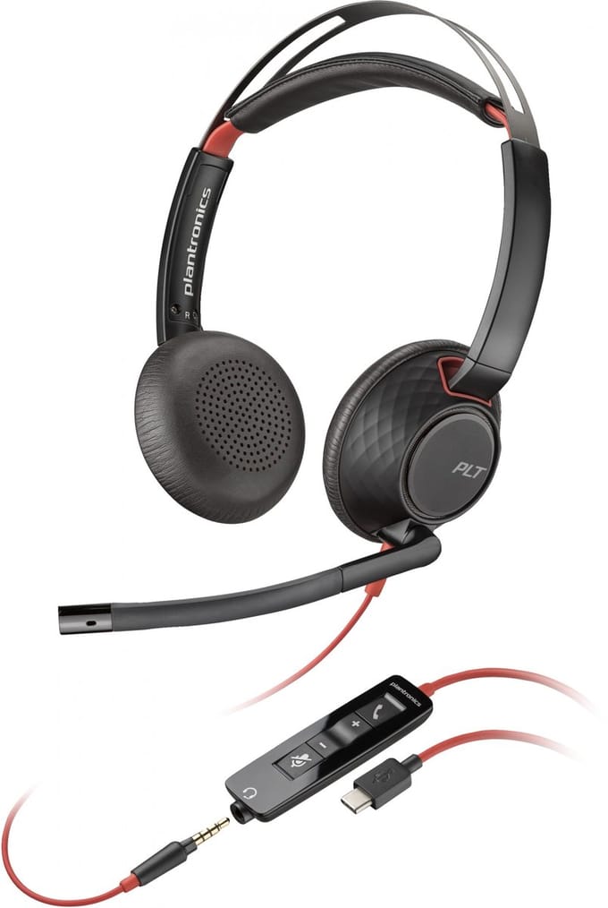 HP Poly Headset Blackwire C5220 Stereo USB- On Ear headset Computer Stereo Zwart Noise Cancelling