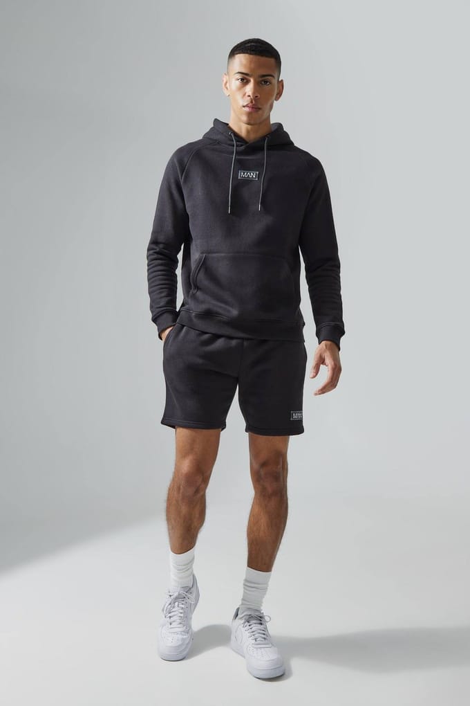Regular Fit Man Active Gym Training Hoodie & Short Set | Black | Size Medium