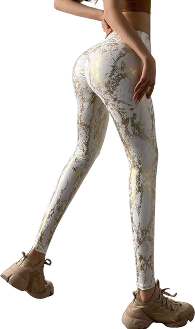 Sexy Design Legging - Wit met Brons - Dames Broek - Sportlegging