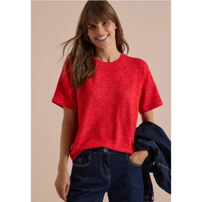 Shirt met verlaagde schouders, ronde hals en band