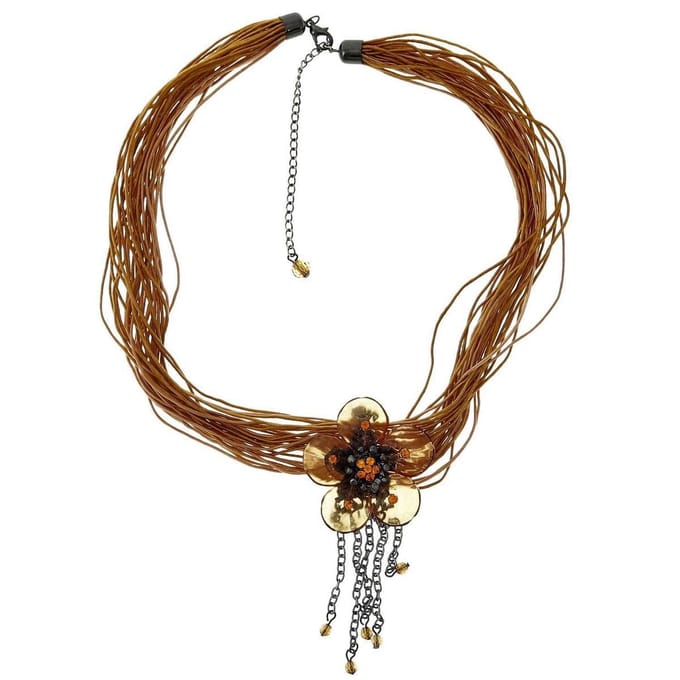 Behave Dames ketting bruin met bloem 42 cm