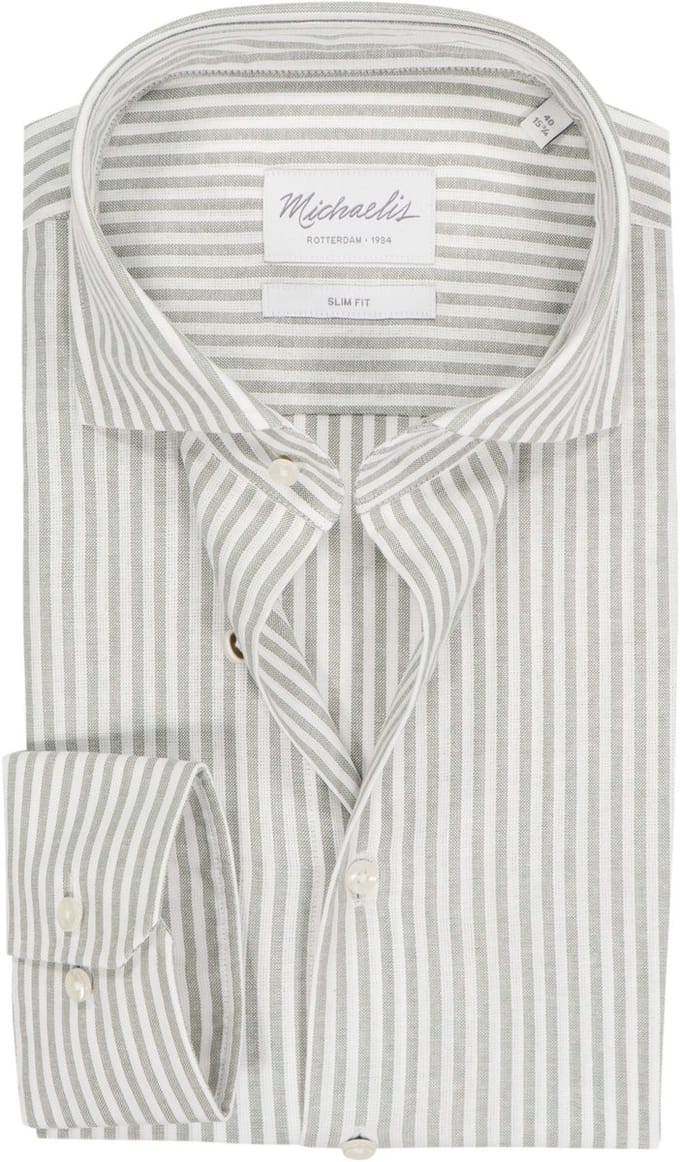Michaelis slim fit heren overhemd - structuur - groen met wit gestreept