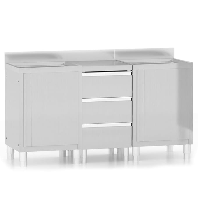 vidaXL - Commerciële - Keukenkasten - 3 - stuks - Roestvrij - Staal