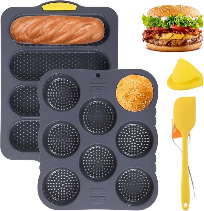 Hamburgerbroodjes Mallen - Bakvorm Set - Zelf Broodjes Maken - Geperforeerde Structuur - 5 Delig - Grijs