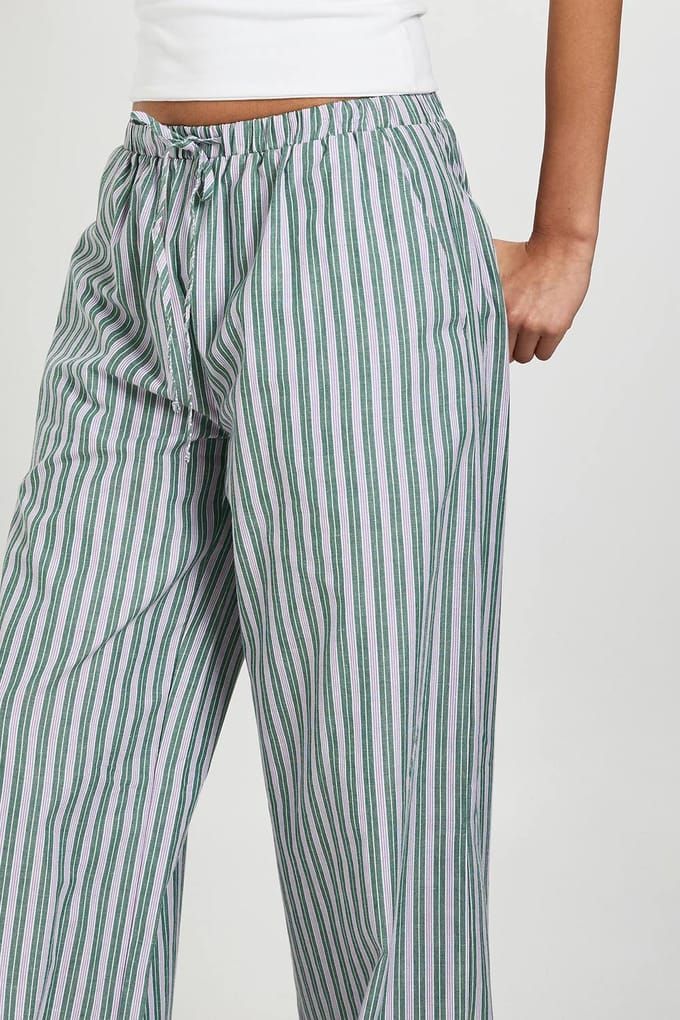 boohoo Dames Geweven Gestreepte Broek Met Elastische Taille En Wijde Pijpen | Groente | Maat: 34