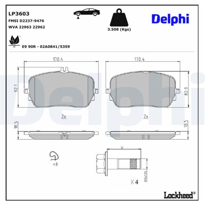 Remblokset DELPHI LP3603, voor