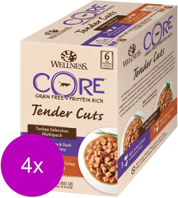 Wellness Core Tender Cuts Turkey Selection - Kattenvoer - 4 x Kalkoen 6x85 g