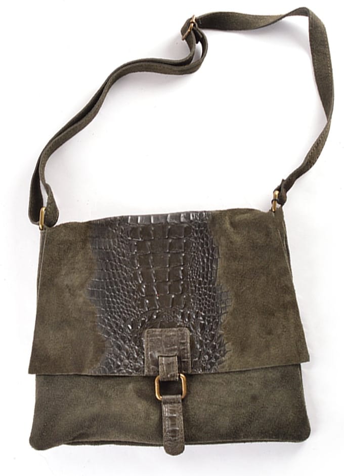 Giuliano schoudertas Makarah - Mosgroen - Suède - Kroko - Made in Italy