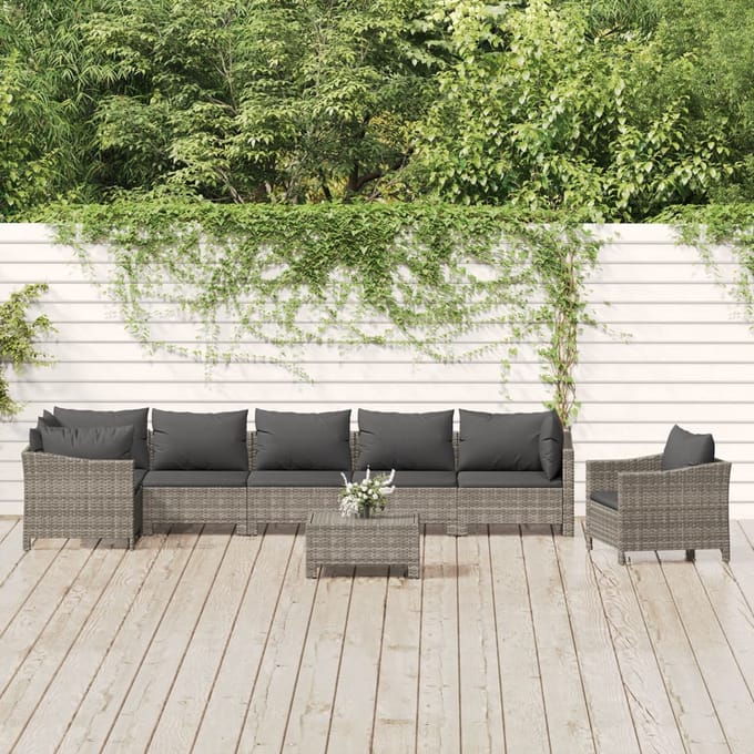 vidaXL - 8-delige - Loungeset - met - kussens - poly - rattan - grijs
