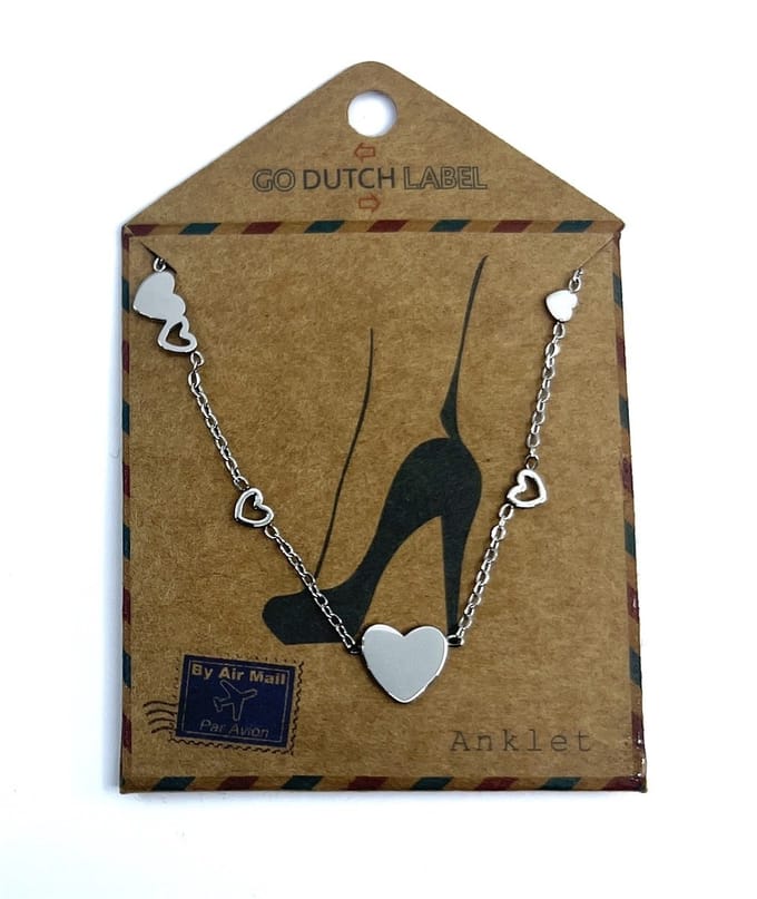 Go Dutch Label Enkelsieraad hartjes Zilver