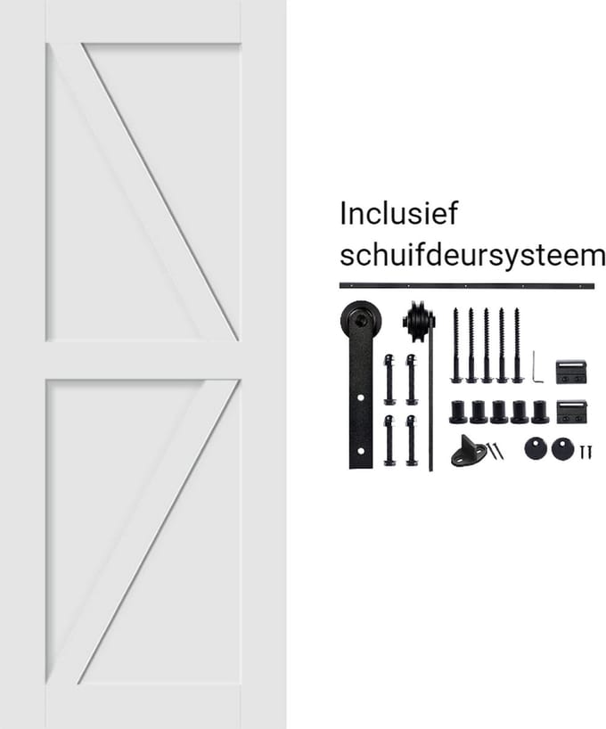 Houten Schuifdeur 2001 - Wit - Complete set - met Schuifdeursysteem - 2150x1000x35mm