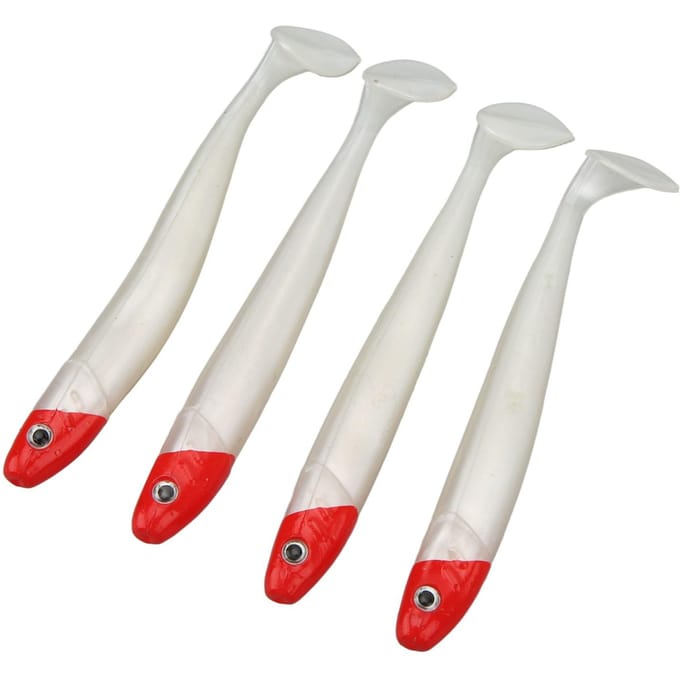 4 STuks Vis Soft Lures T Staart Vis Gekrulde Staart Madeen Zachte Baits Zeevis Lures Rode Kop Witte Body white