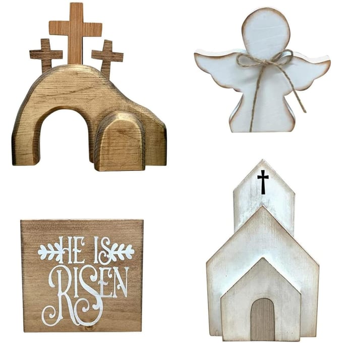 Décoration Plateau Laminé Maison d'Ange en Bois de Pâques white