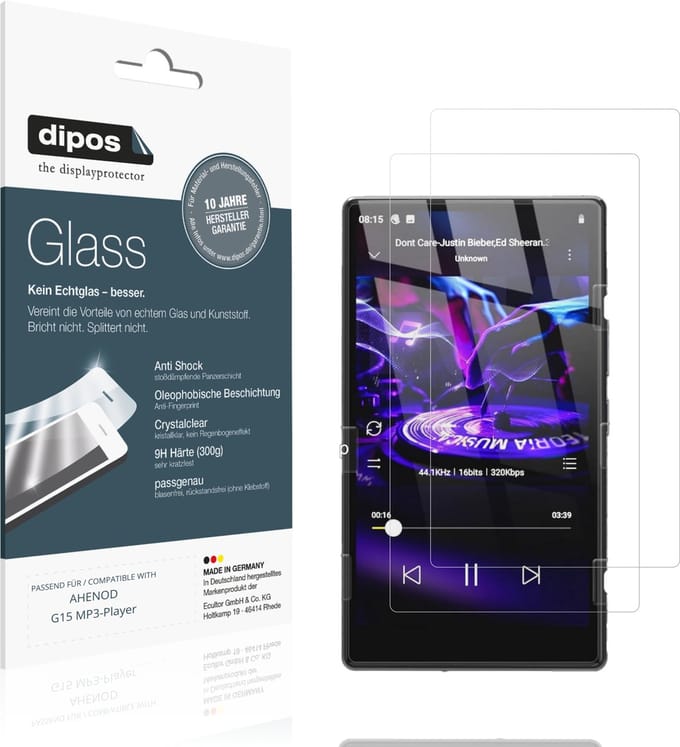 dipos – 2x Pantserfolie geschikt voor AHENOD G15 MP3-Player | 9H Screenprotector