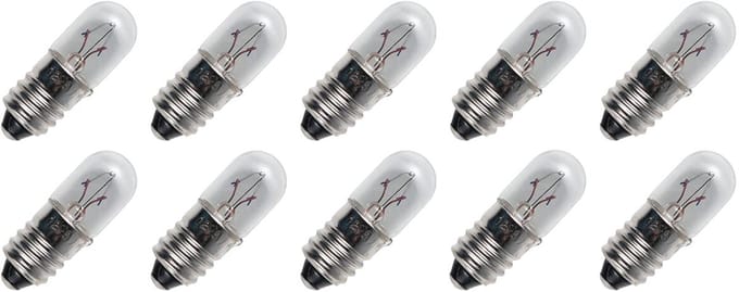 Signaallamp E10 8V 1.2W - 150 mAh - 10 stuks - T10 Gloeilamp Ø10mm - 28mm - 2500K - Dimbaar