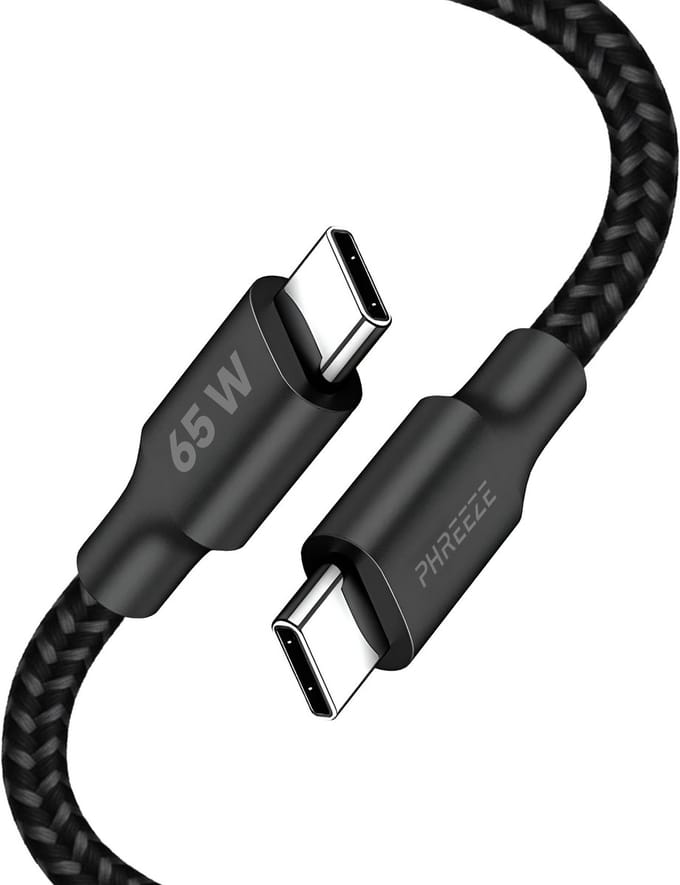 Usb C kabel 1 meter - 65w snellaadkabel - Usb C naar usb C - Oplaadkabel - Zwart - Phreeze