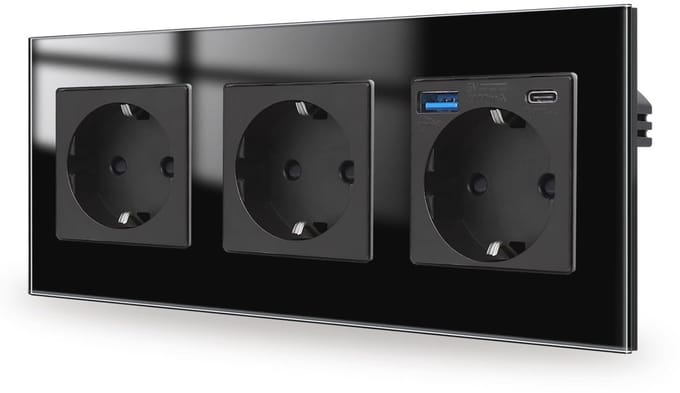 3-voudig stopcontact met USB A en type C - Inbouw 20 W - Elegant en functioneel - 16 A - 250 V