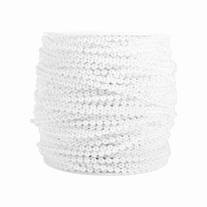 50M Rol 3mm Vislijn Parel String Kralen Ketting Guirlande Bruiloftsdecoratie Tafelstukken Wit wit