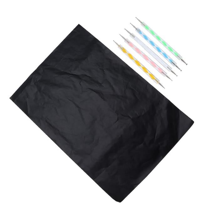 Lot de 100 feuilles de papier calque avec 5 stylets en relief, papier à dessin A4 pour carton, bois, verre black