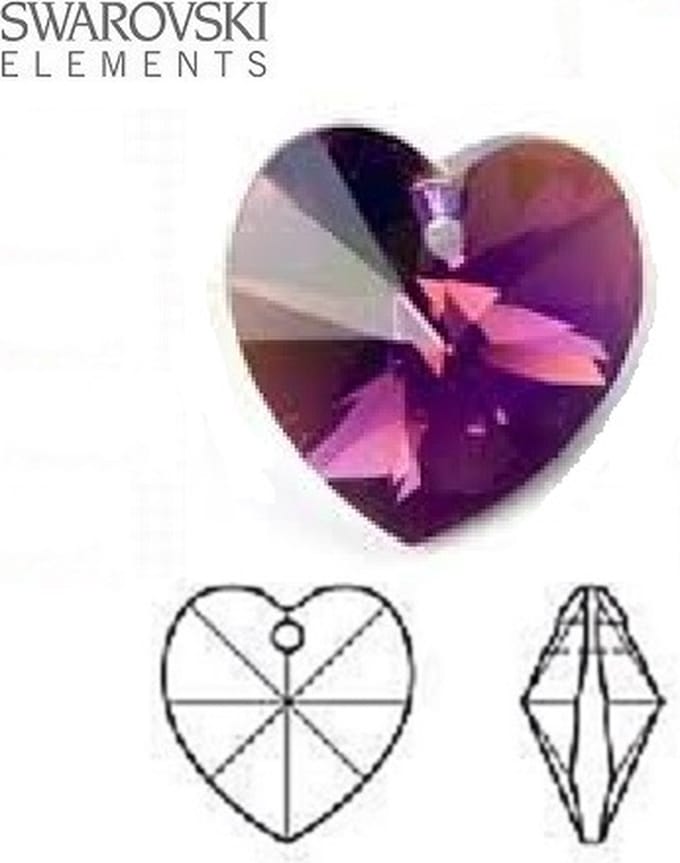 Swarovski Elements, hart 18x18mm, amethyst AB met zilverfoil rug (6202), per stuk