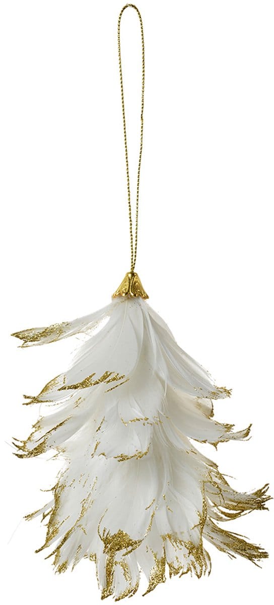 Clayre & Eef Decoratie Hanger Bloem 14x11x7 cm Wit Veren