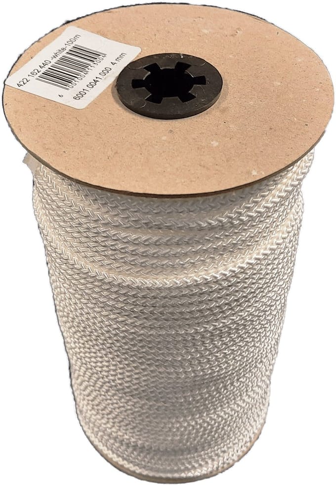 Nylon Touw-Koord Wit, 4 mm x 100 meter.