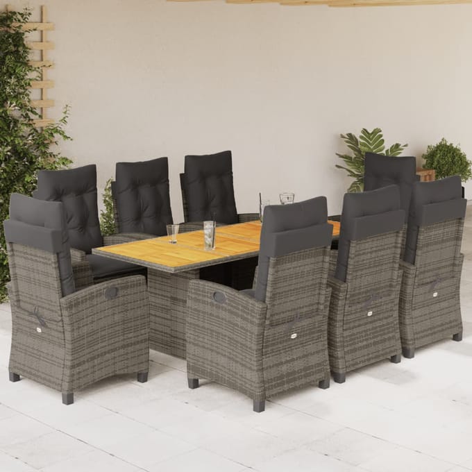 vidaXL - 9-delige - Tuinset - met - kussens - poly - rattan - grijs