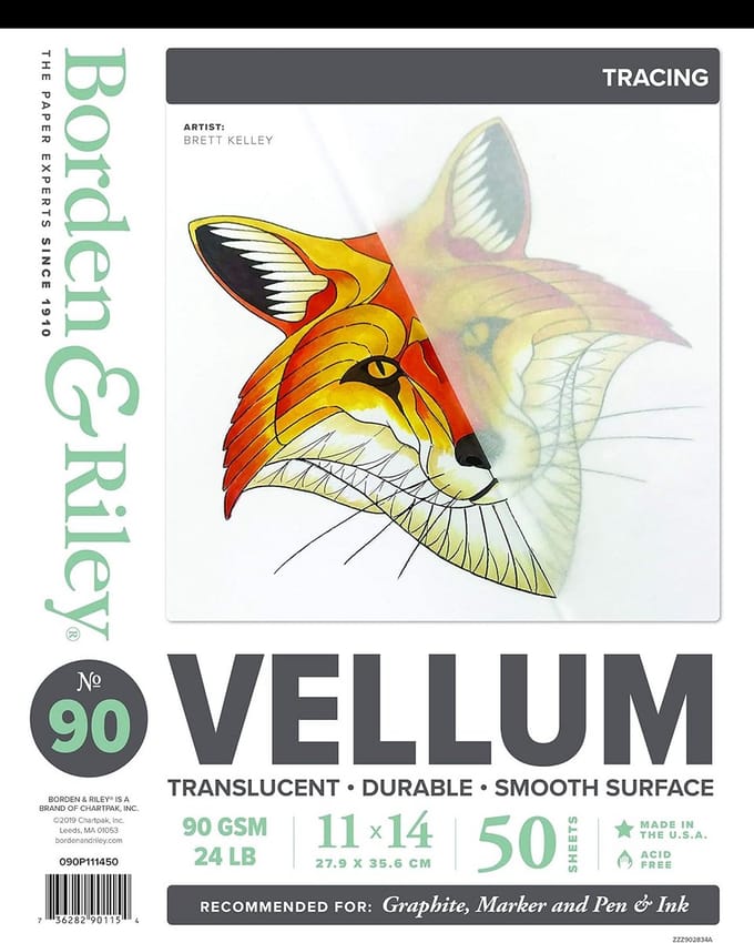 Semi-Transparant Vellum Tekenpapier Blok - 11x14 Inch - 50 Vellen - 55 Lb Gewicht
