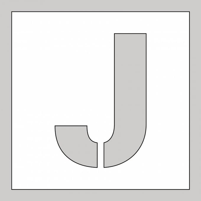 Spuitsjabloon letter J - dibond 500 x 500 mm