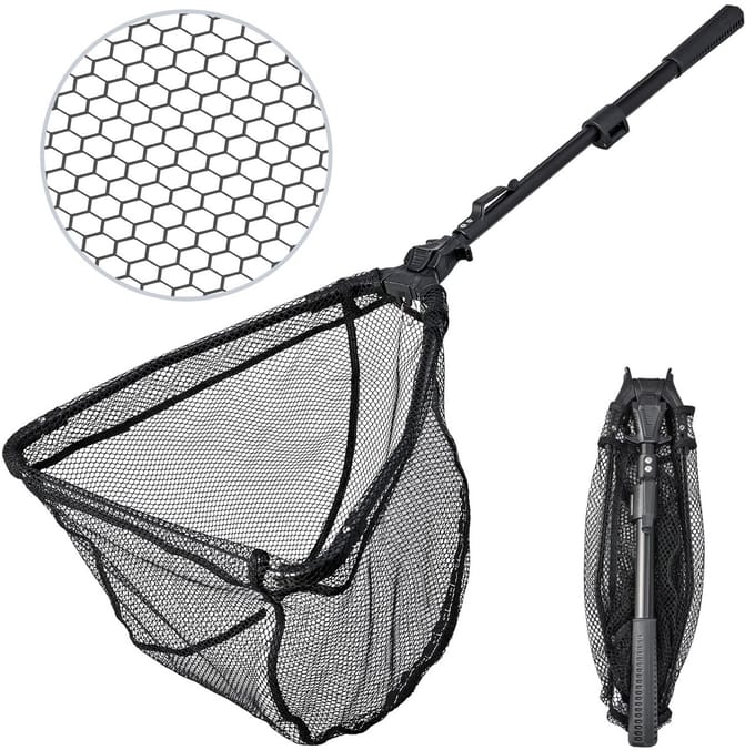 Dailygoods- Schepnet 90 cm - Opvouwbaar - Telescopisch - Rubber coating - Antislipgreep - Duurzaam nylon en aluminiumlegering - Visschepnet