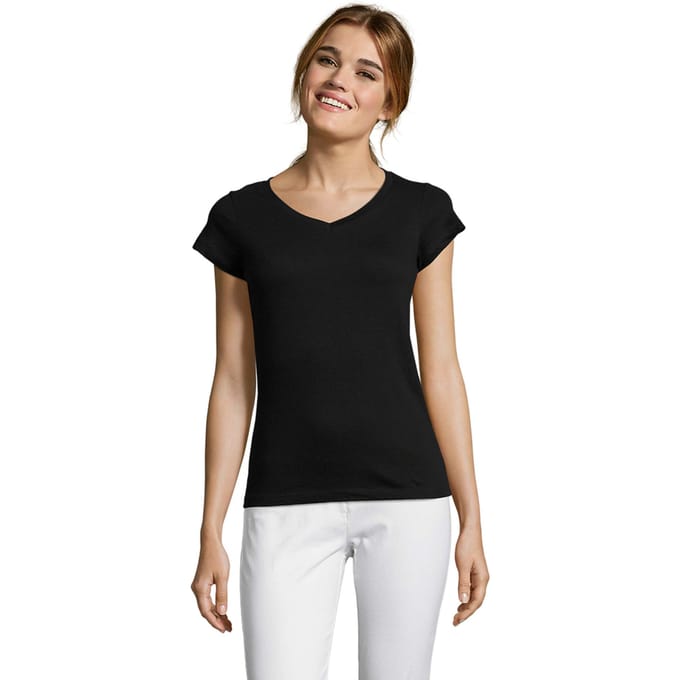 SOLS Dames/Dames Maan V Hals T-shirt (Diep zwart)