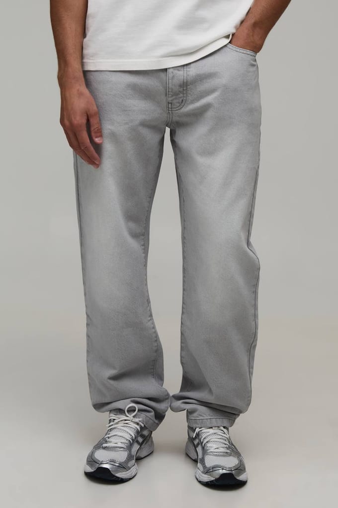 Essential Straight Leg Rigid Washed Jeans | Light Grey | Size 48R