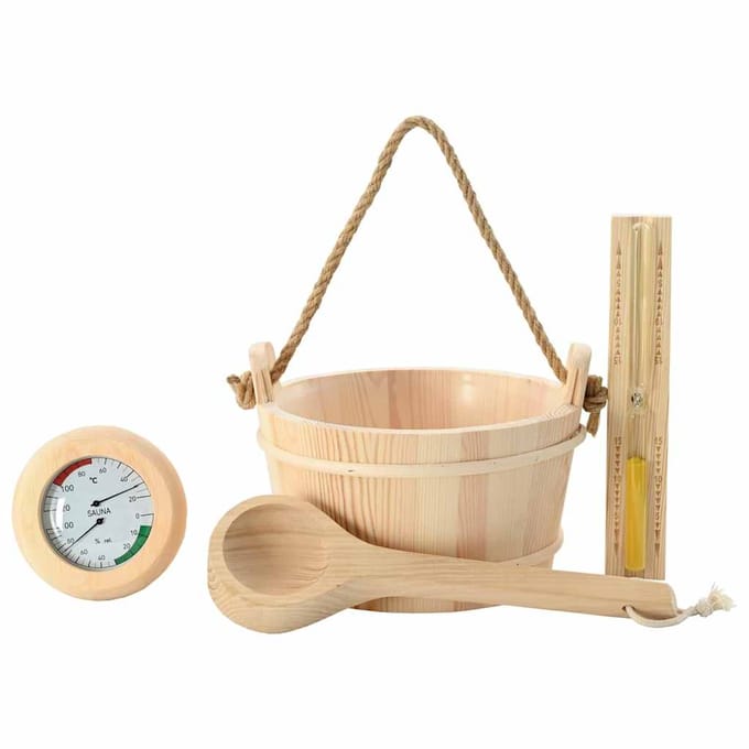 vidaXL Sauna Accessoire Set 4 st Bruin Massief Vurenhout en Hennep