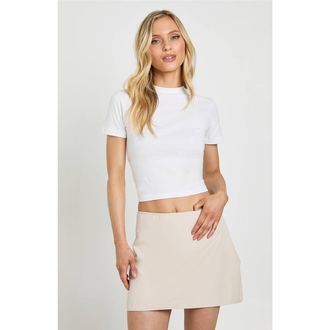 boohoo Dames Petite Basic Geweven Mini Rok | Mushroom | Maat: 8