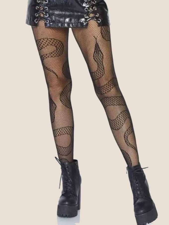 Une Paire de Bas Filet de Pêche en Forme de Serpent Mode et Sexy Bas Punk Style Bas Filet Horreur One Size brown