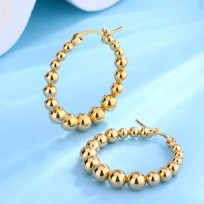1 paar RVS Bal Kraal Hoepel Oorbellen 30mm*28mm*5mm goud