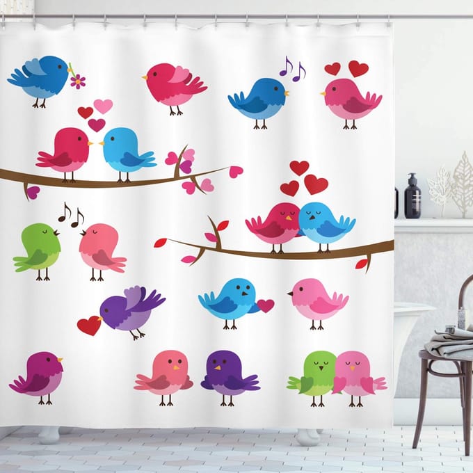 ABAKUHAUS douchegordijn – Meerkleurig vogelmotief – 175x180 cm – Polyester