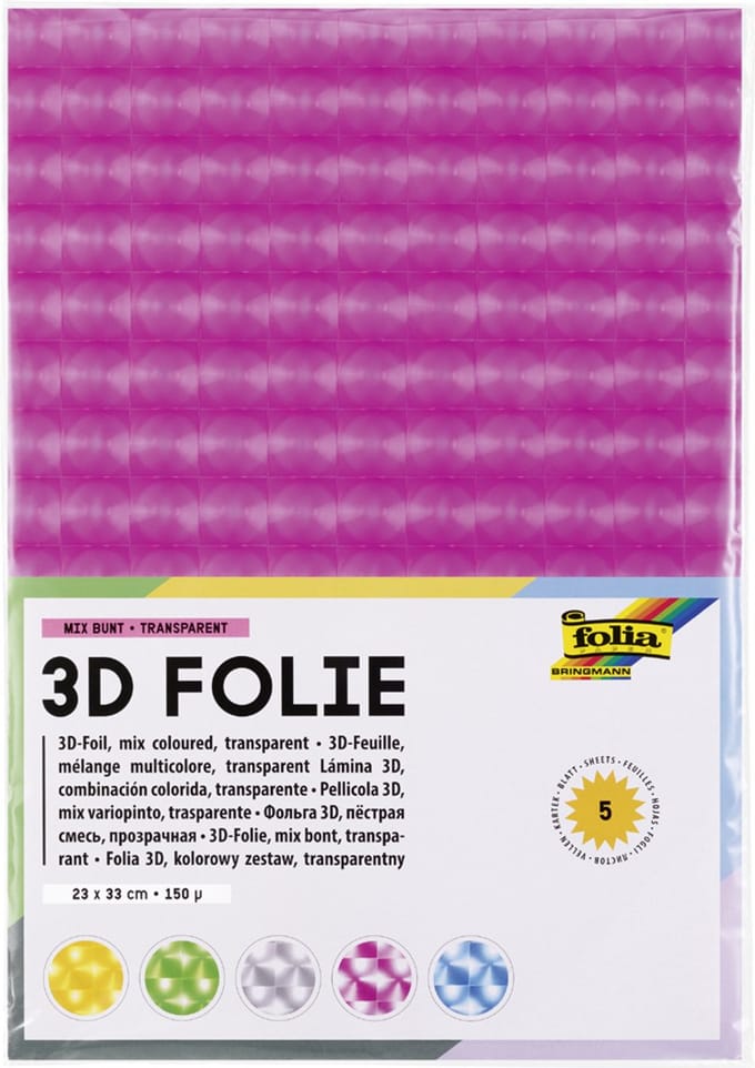 3D-folie, dikte: 150 micron, 230 x 330 mm, geassorteerde kleuren