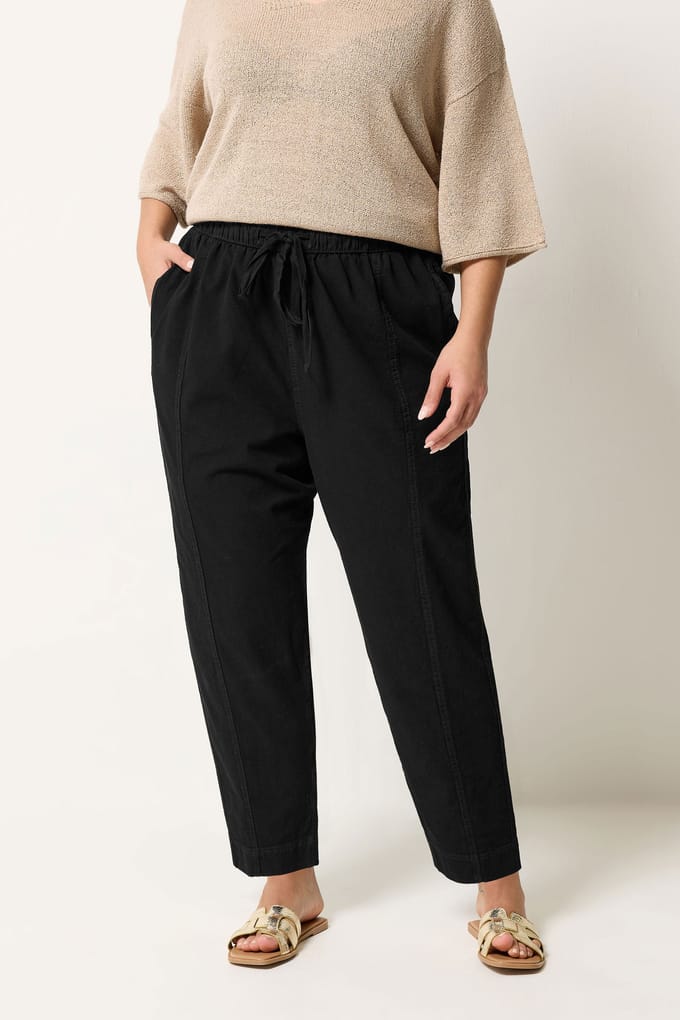 Yours Zwarte Koele Katoenen Denim Barrel Broek Size 48