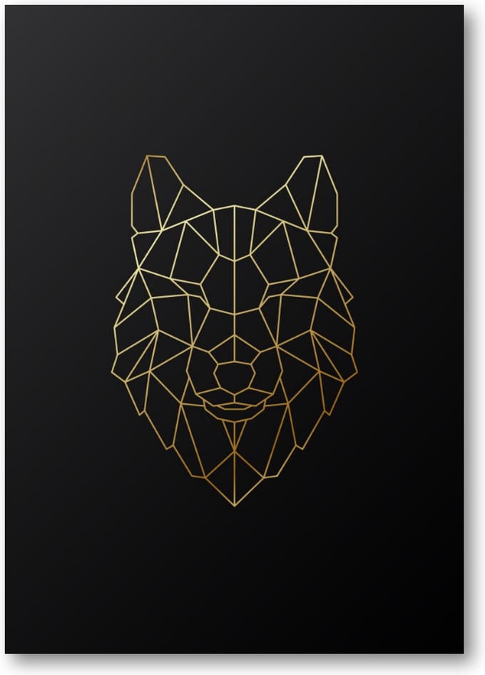 Minimalist Wolf - Goud - A3 Poster Staand - 30x42cm - Dieren