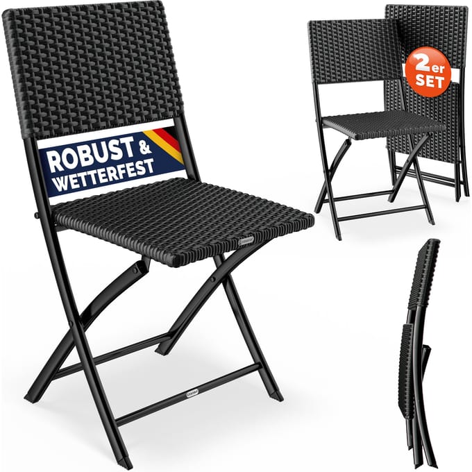 Casaria Polyrattan Klapstoel – 2 Stuks Weerbestendig – Zwart