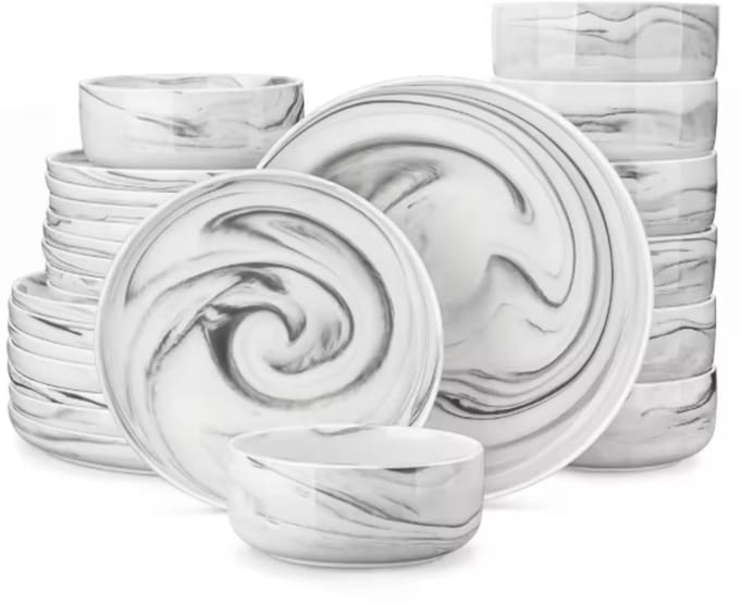 Lavish Serviesset – 4 persoons – 24 delig – Grijs Keramisch – Serviesset – Kleine Borden