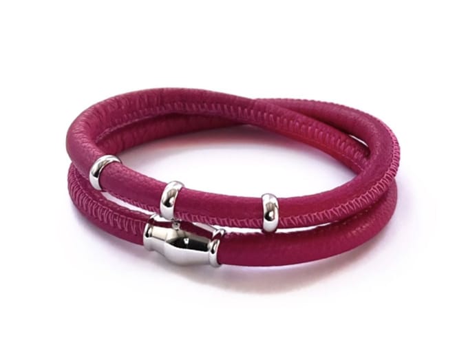 NIEUW! Jolla - dames wikkelarmband - zilver - leer - magneetsluiting - bedels - Basic Silver - Fuchsia