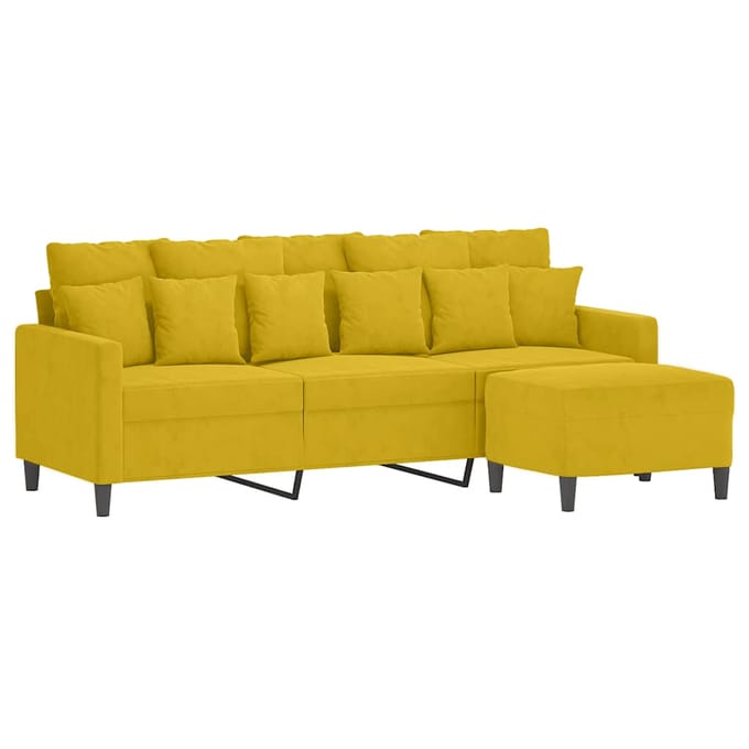 vidaXL - Driezitsbank - met - voetenbank - 180 - cm - fluweel - geel