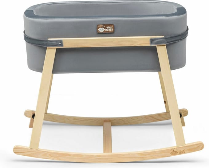 Asir Wieg 90 x 70 x 58 cm – natuurlijk grijs - Inclusief matras