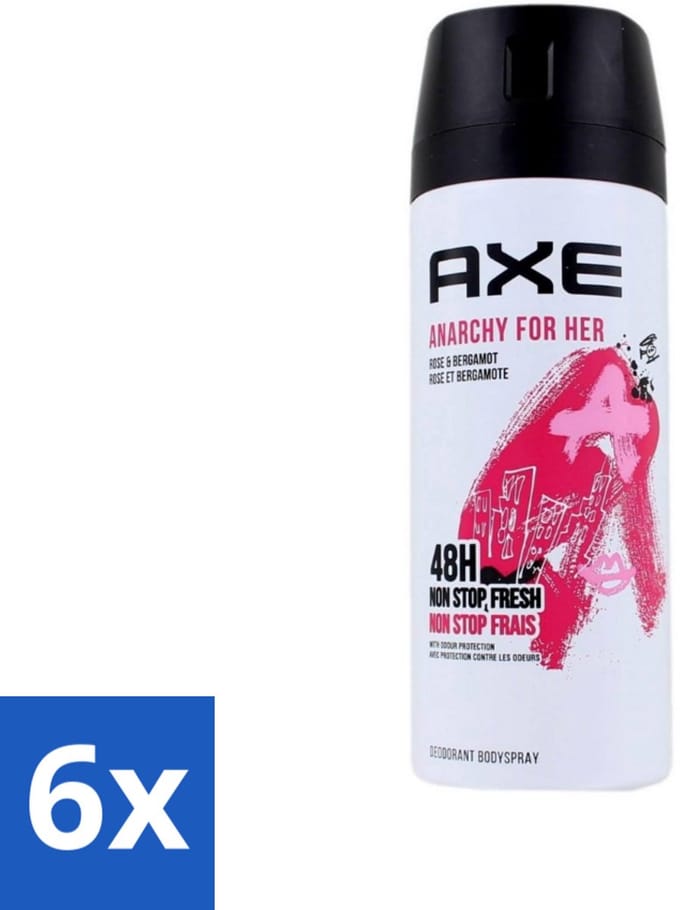Axe - Deodorant Bodyspray - 48hrs Non Stop Fresh - Anarchy For Her - Rose & Bergamot - 150 ml - Voordeelverpakking - 6 stuks