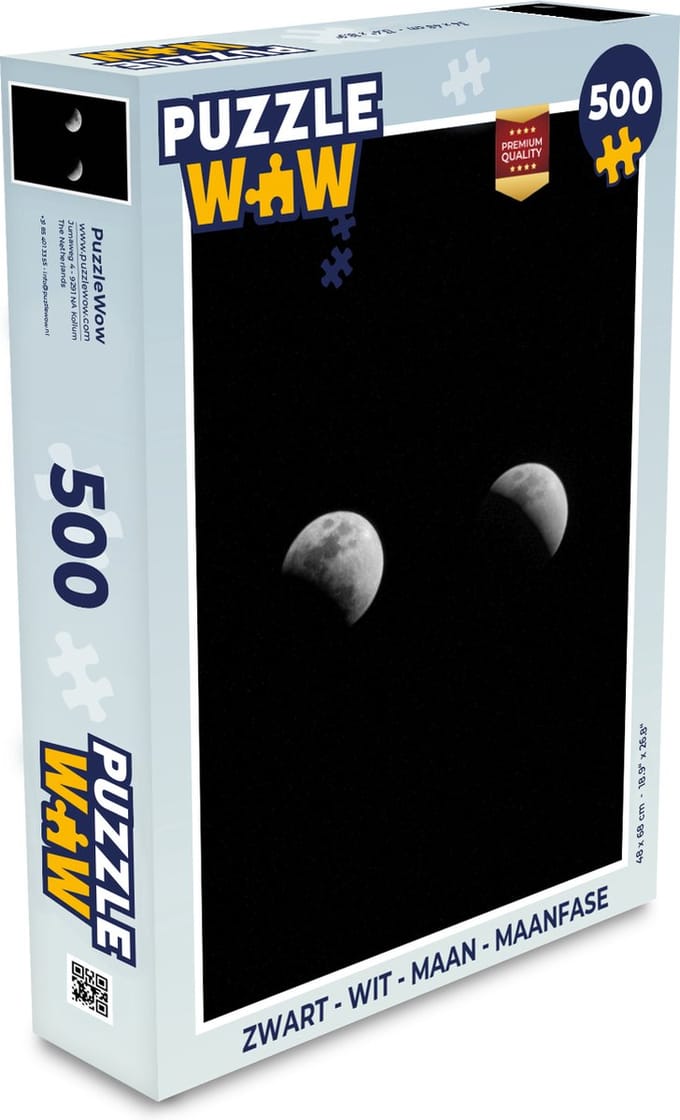 Puzzel Zwart - Wit - Maan - Maanfase - Ruimte - Legpuzzel - Puzzel 500 stukjes