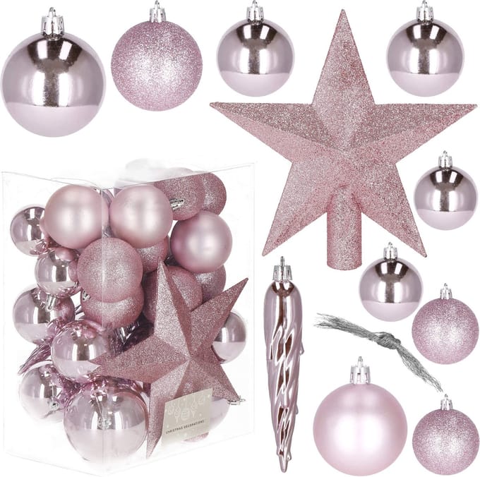 Springos Kerstballen & Piek | 33 Stuks | 5/6/8 cm | Roze