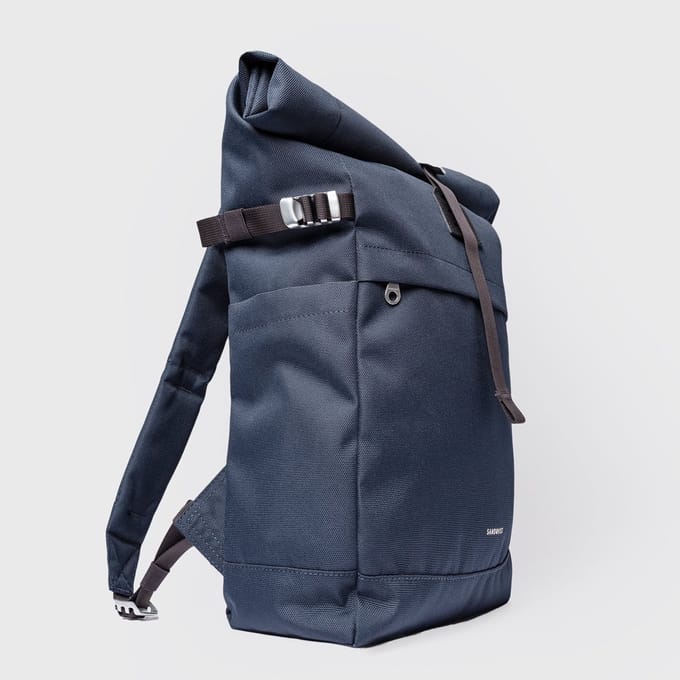 Sandqvist Icon Rolltop - Rugzak M 14 60 cm (navy with black leather)