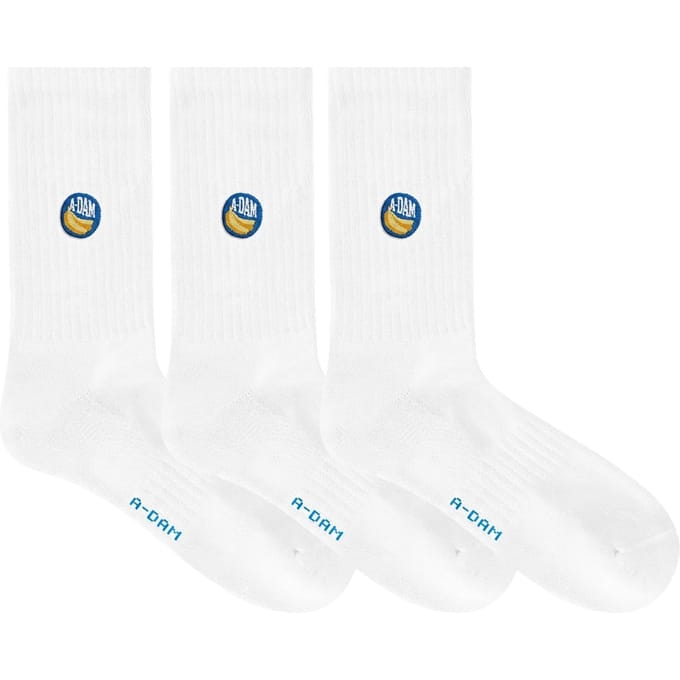 A-DAM  3-pack Crew Socks White Banana Sticker White Größe: 36-40 | Unterhosen Outlet | Unisex | Weiß